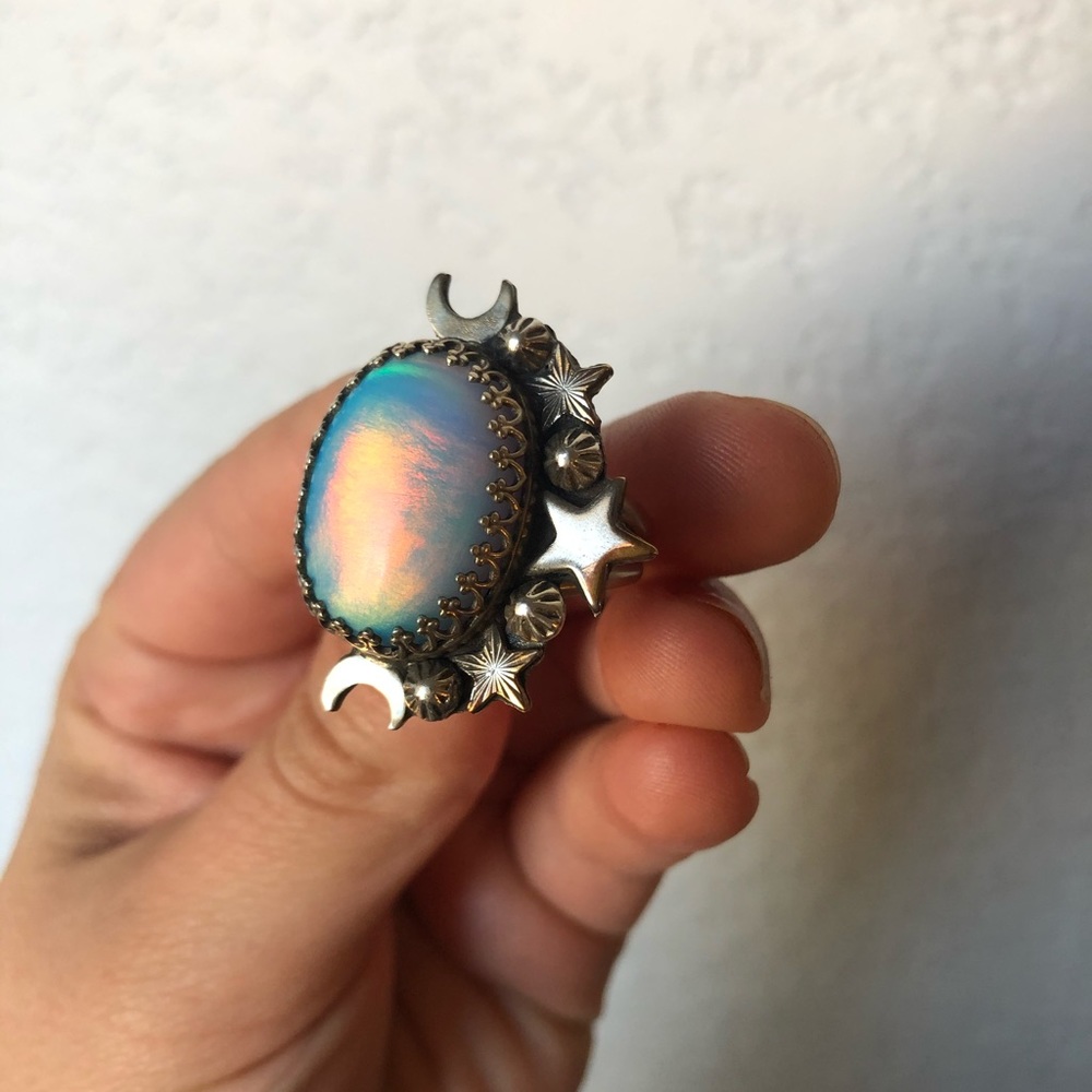 Aurora Opal Galaxy Silver Ring